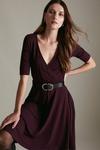 KarenMillen Belted Wrap Short Sleeve Viscose Blend Jersey Dress thumbnail 2