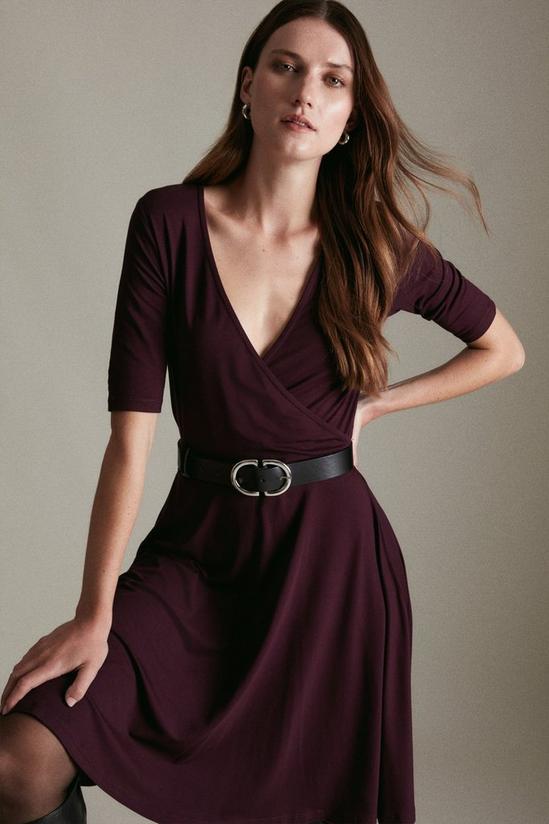 KarenMillen Belted Wrap Short Sleeve Viscose Blend Jersey Dress 2