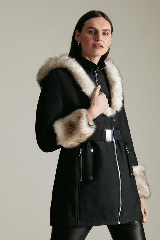 KarenMillen Faux Fur Collar Trim Parka Coat 1