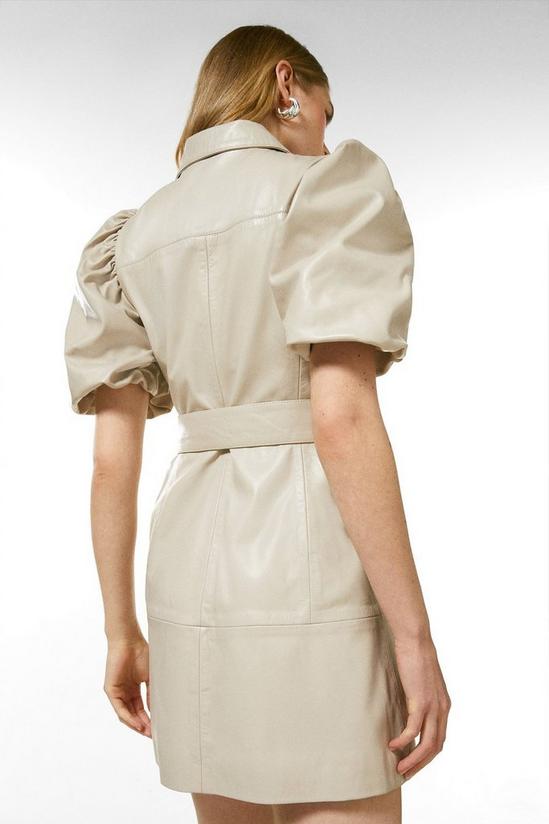 KarenMillen Leather Puff Sleeve Popper Belted Mini Dress 3