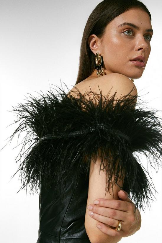 KarenMillen Leather & Feather Bardot Mini Dress 1