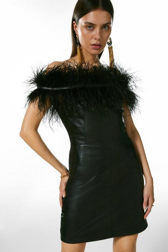 KarenMillen Leather & Feather Bardot Mini Dress 2