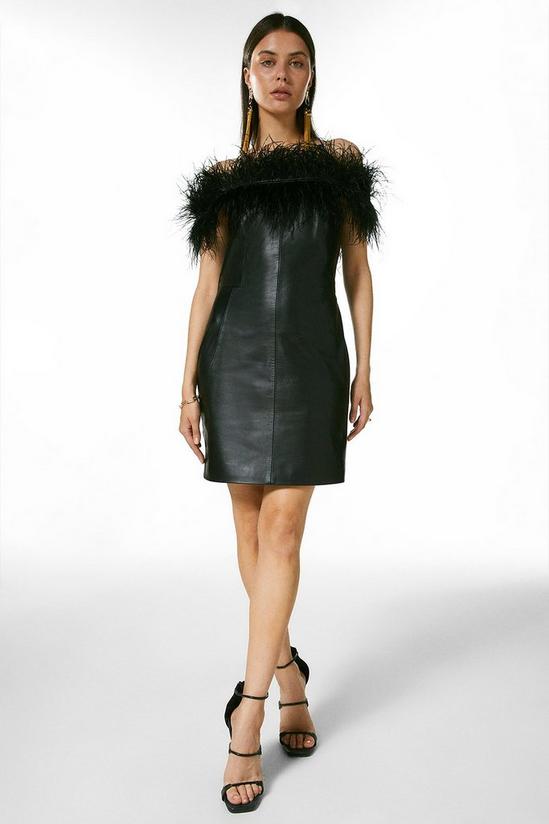 KarenMillen Leather & Feather Bardot Mini Dress 4