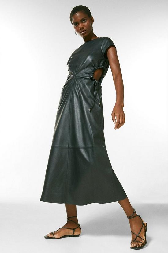 KarenMillen Leather Ruched Side Detail Midi Dress 1