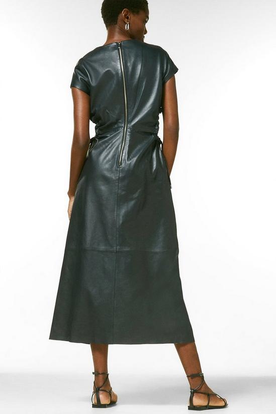 KarenMillen Leather Ruched Side Detail Midi Dress 3