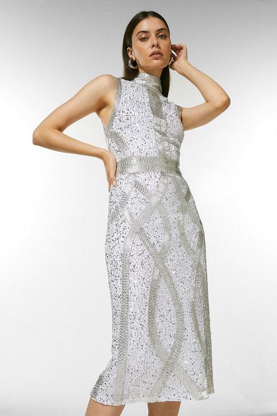 KarenMillen Beaded Embellished Woven Midi Dress 3