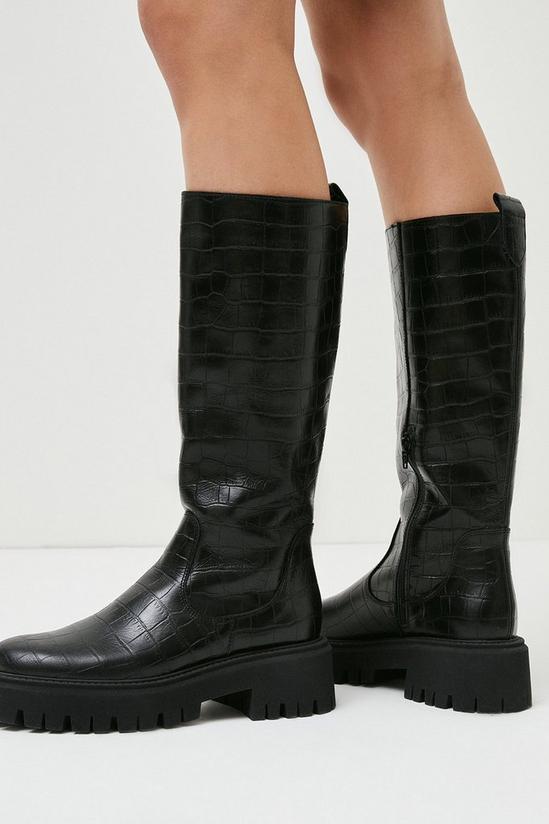KarenMillen Knee High Croc Leather Flat Boot 2