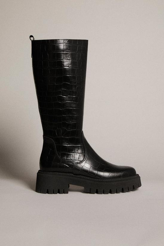KarenMillen Knee High Croc Leather Flat Boot 3
