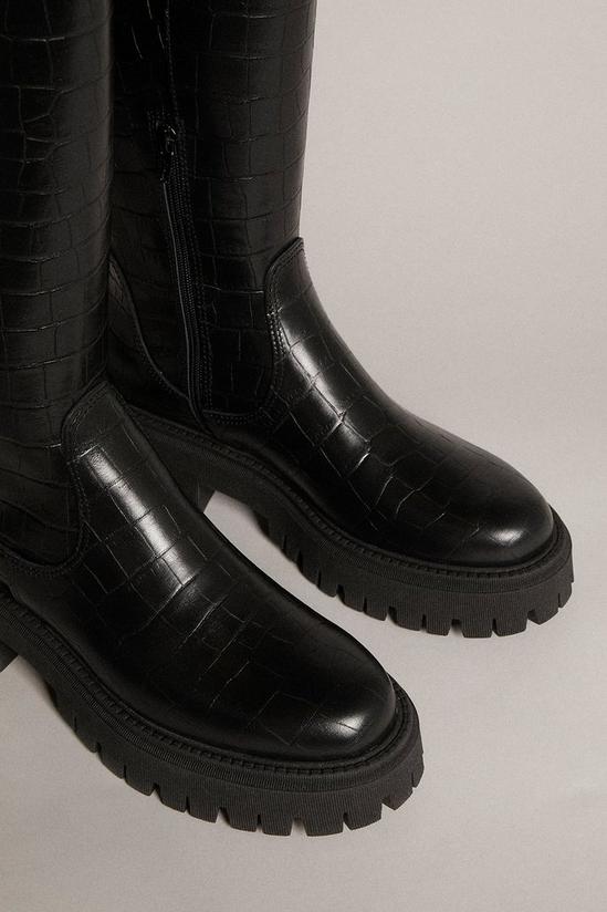 KarenMillen Knee High Croc Leather Flat Boot 4
