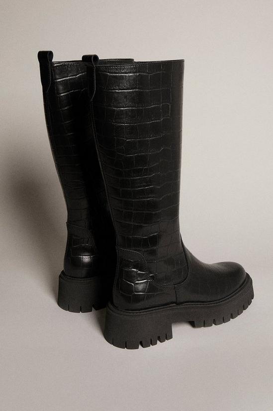 KarenMillen Knee High Croc Leather Flat Boot 5