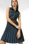 KarenMillen Tailored Denim Pleated Sleeveless Shirt Dress thumbnail 1