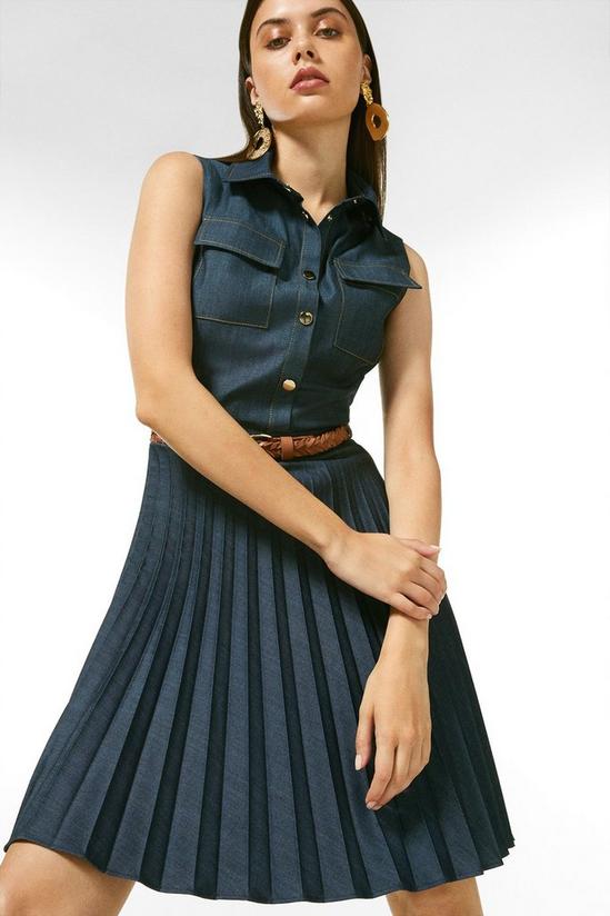 KarenMillen Tailored Denim Pleated Sleeveless Shirt Dress 1