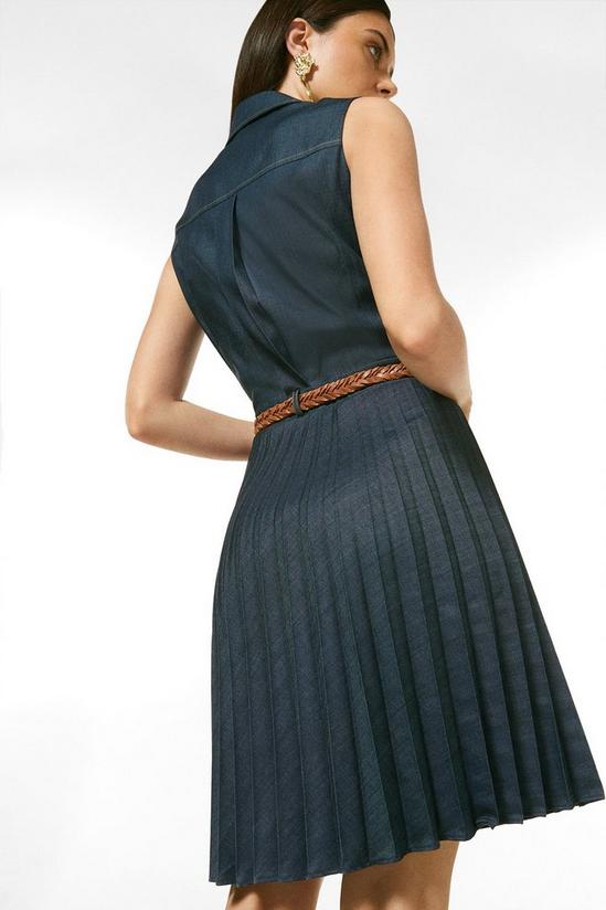 KarenMillen Tailored Denim Pleated Sleeveless Shirt Dress 3