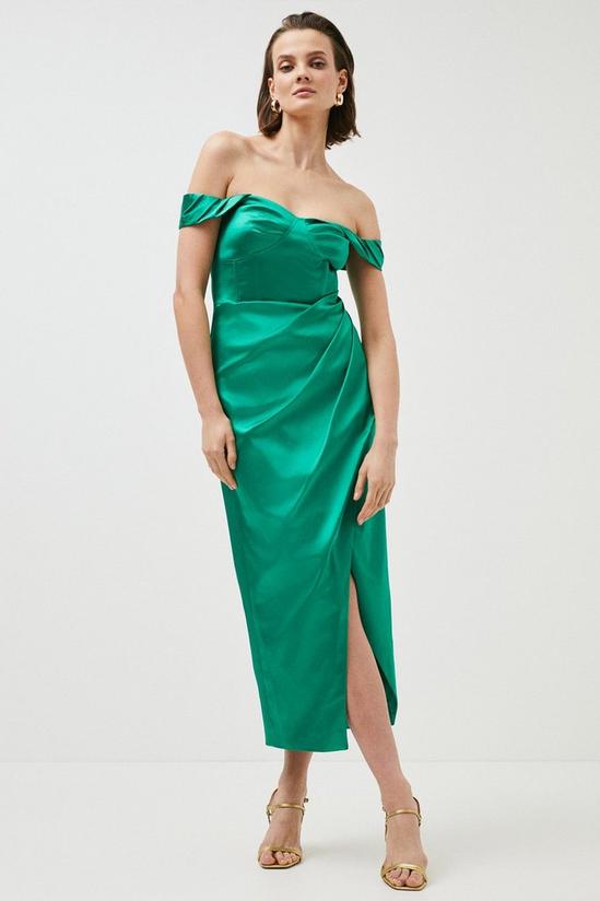 KarenMillen Italian Structured Satin Bardot Drape Midaxi Dress 1