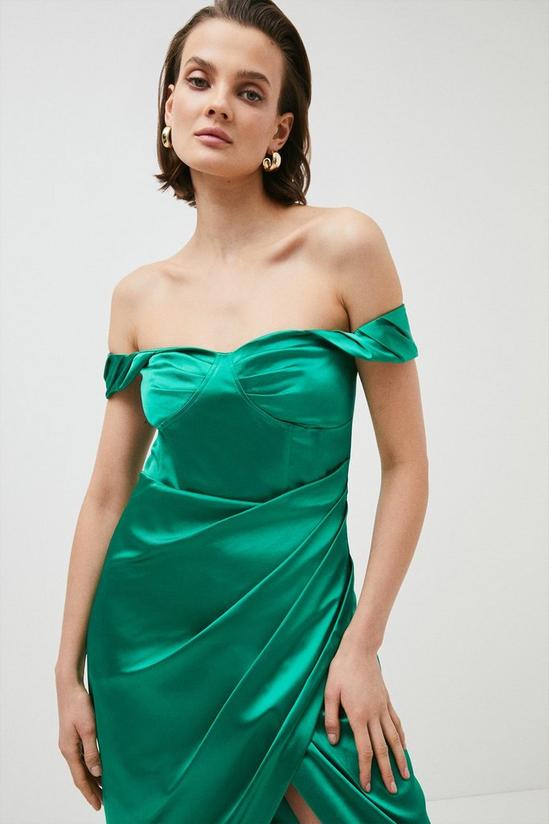 KarenMillen Italian Structured Satin Bardot Drape Midaxi Dress 2