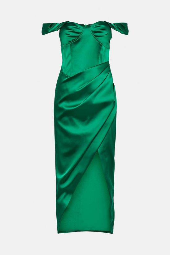 KarenMillen Italian Structured Satin Bardot Drape Midaxi Dress 4