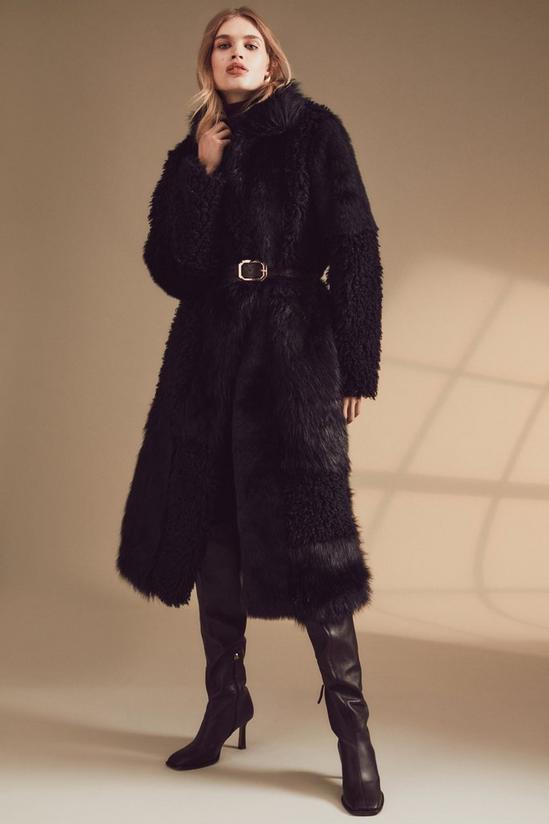 KarenMillen Patched Faux Fur Long Coat 1