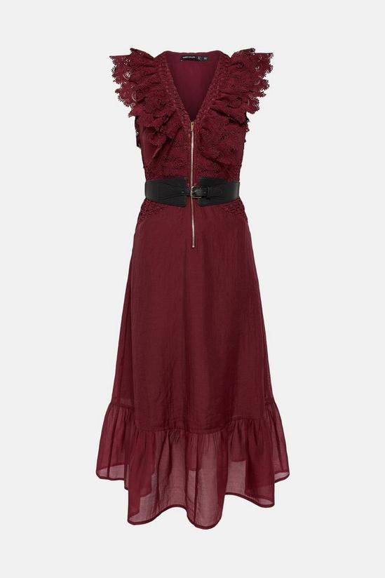 KarenMillen Broderie And Ruffle Detail Woven Maxi Dress 4