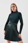 KarenMillen Viscose Blend Knitted Skater Dress With Pu Mini Detailing thumbnail 1