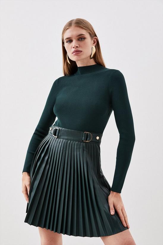 KarenMillen Viscose Blend Knitted Skater Dress With Pu Mini Detailing 1