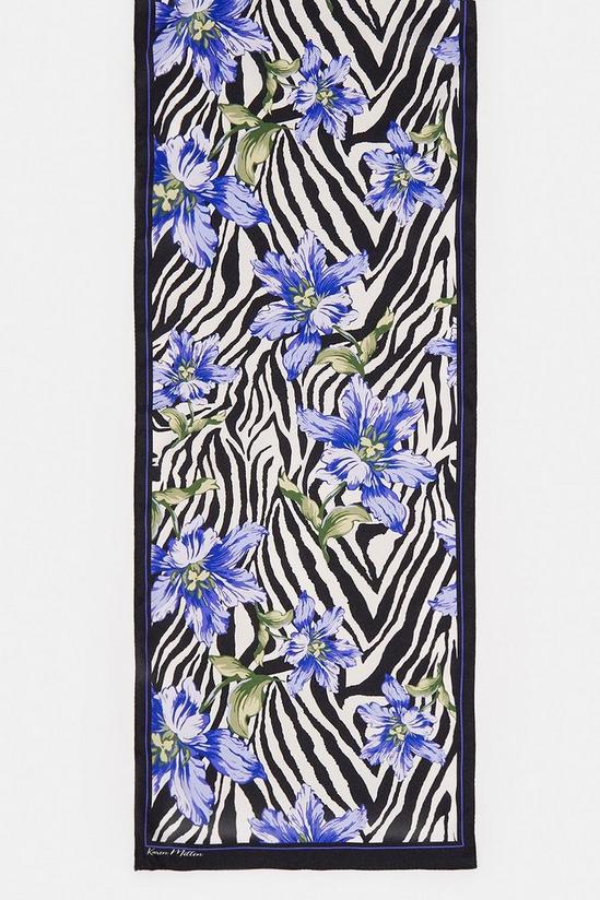 KarenMillen Zebra Floral Print Long Satin Scarf 3