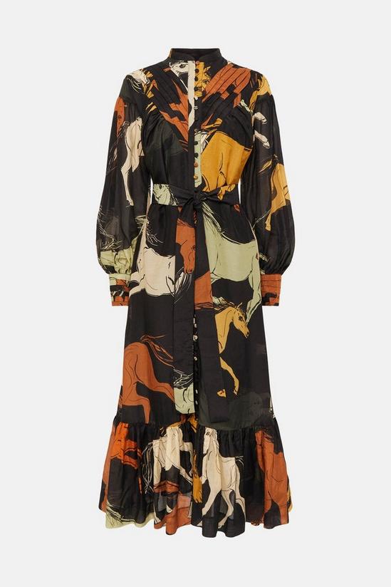 KarenMillen Silk Cotton Stallion Print Pintuck Woven Maxi Dress 4