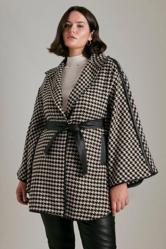 KarenMillen Plus Size Boucle Check Pu Belted Cape 1