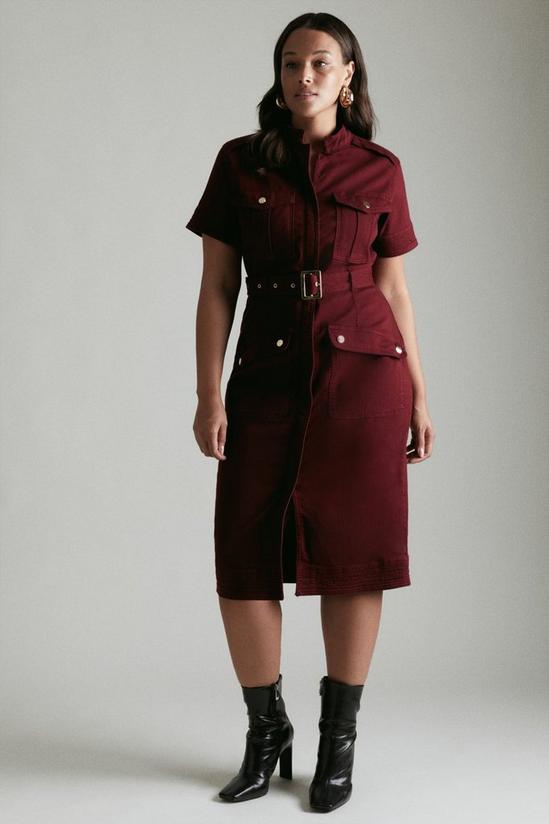 KarenMillen Plus Size Denim Short Sleeve Belted Midi Dress 1