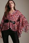 KarenMillen Belted Drama Sleeve Paisley Kimono Top thumbnail 1
