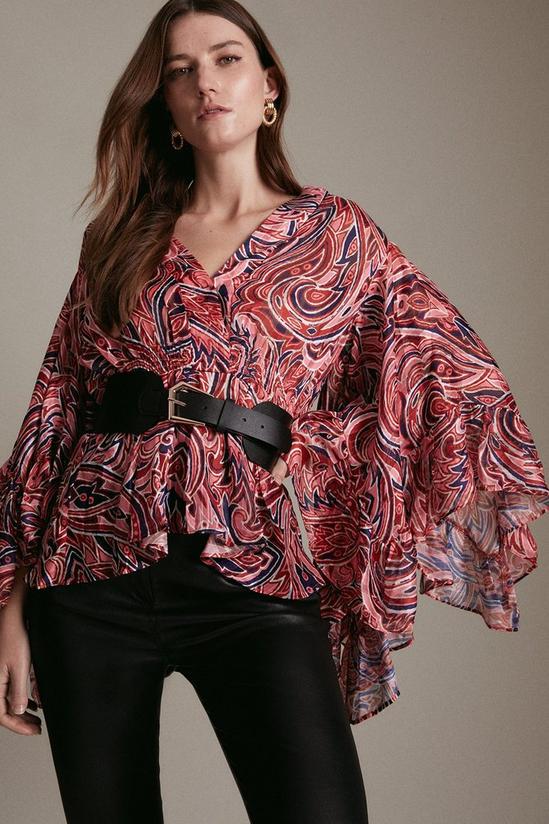 KarenMillen Belted Drama Sleeve Paisley Kimono Top 1