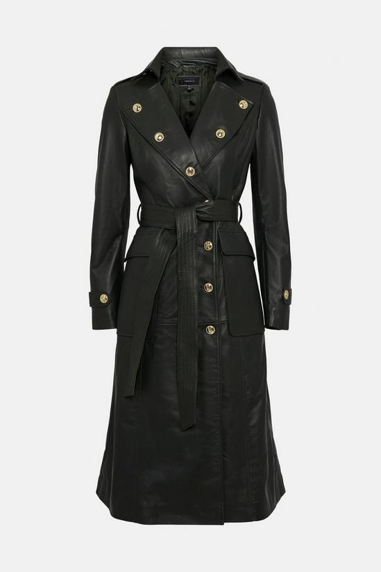 KarenMillen Leather Gold Button Trim Trench Coat 4