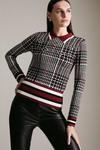 KarenMillen Heritage Embellished Check Knitted Collared Top thumbnail 1