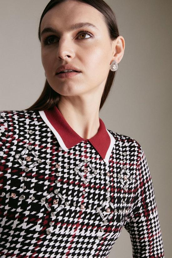 KarenMillen Heritage Embellished Check Knitted Collared Top 2