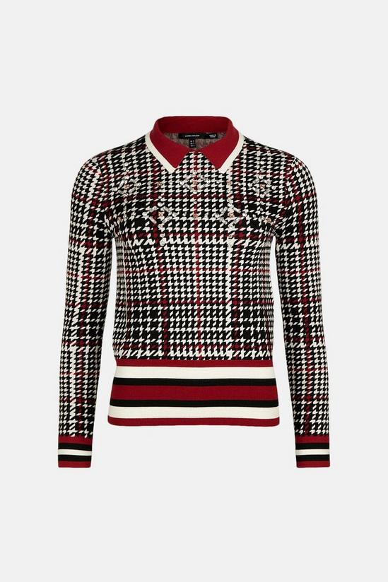 KarenMillen Heritage Embellished Check Knitted Collared Top 4