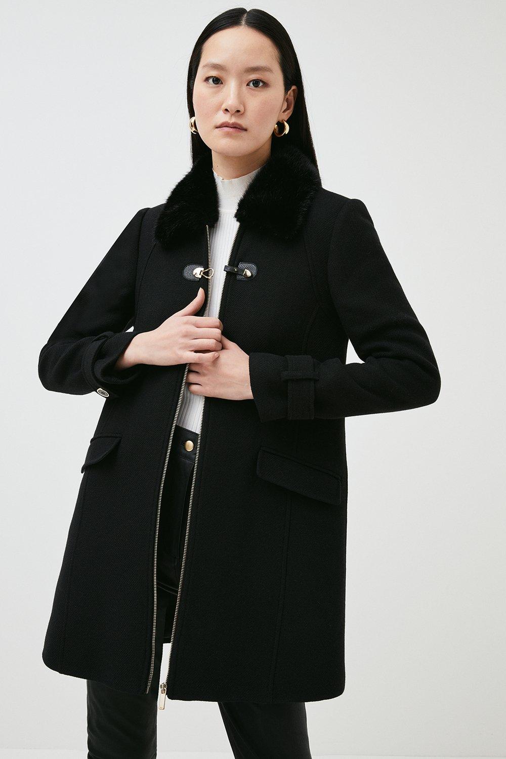 Jackets & Coats | Italian Wool Mix Faux Fur Collar Coat | KarenMillen