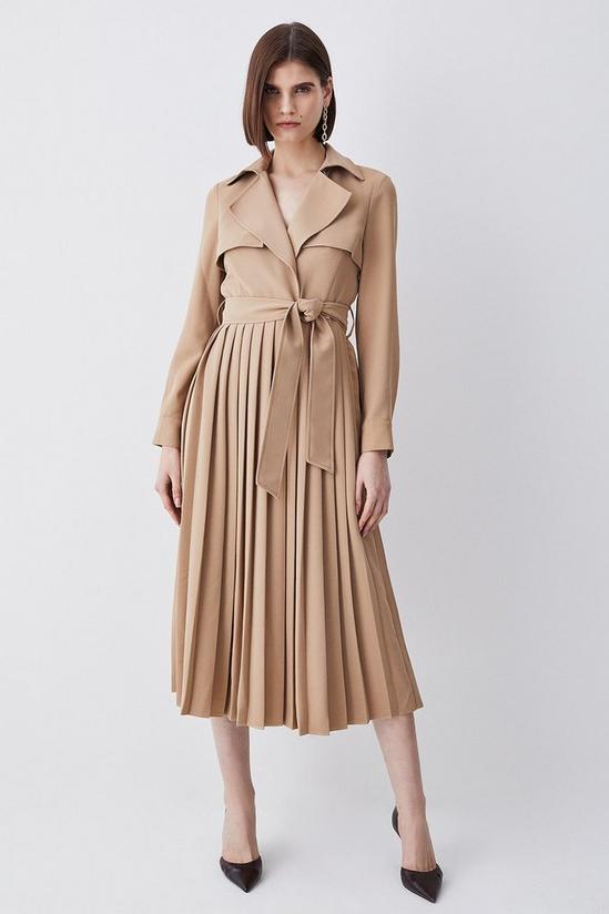 KarenMillen Tailored Long Sleeve Woven Pleated Midi Trench Dress 1