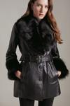 KarenMillen Short Shearling Cuff And Collar Leather Coat thumbnail 1