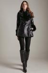 KarenMillen Short Shearling Cuff And Collar Leather Coat thumbnail 4