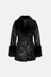 KarenMillen Short Shearling Cuff And Collar Leather Coat thumbnail 5