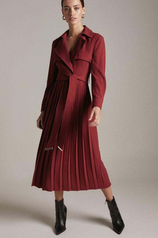 KarenMillen Petite Tailored Long Sleeve Pleated Midi Trench Dress 1