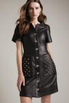 KarenMillen Leather Quilted And Stud Detail A Line Mini Dress thumbnail 1