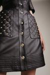 KarenMillen Leather Quilted And Stud Detail A Line Mini Dress thumbnail 2