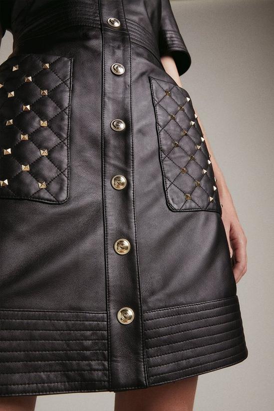 KarenMillen Leather Quilted And Stud Detail A Line Mini Dress 2