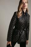 KarenMillen Leather Quilted And Studded Notch Neck Coat thumbnail 1