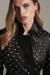 KarenMillen Leather Quilted And Studded Notch Neck Coat thumbnail 2
