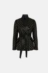 KarenMillen Leather Quilted And Studded Notch Neck Coat thumbnail 5