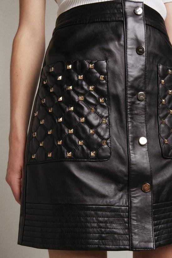 KarenMillen Leather Quilted Stud Pocket A Line Skirt 2
