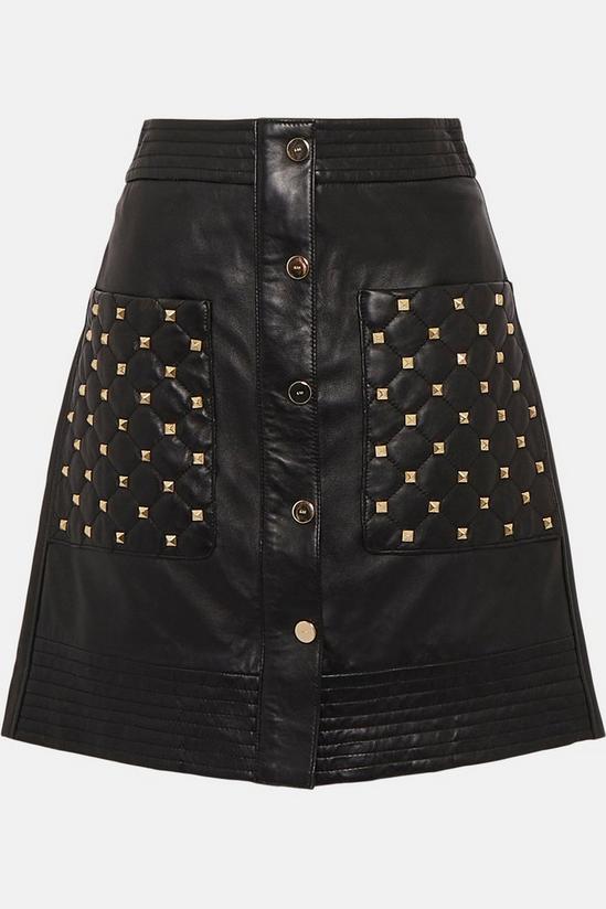 KarenMillen Leather Quilted Stud Pocket A Line Skirt 4