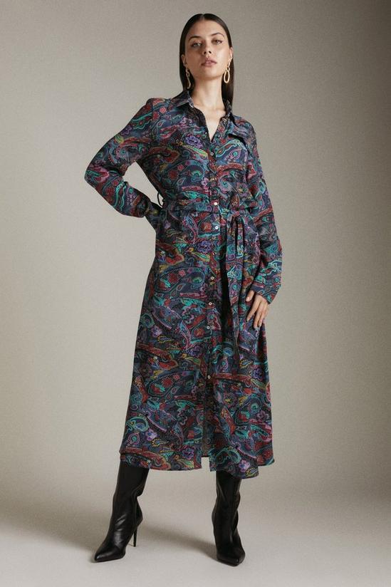 KarenMillen Paisley Print Woven Long Sleeve Shirt Dress 1
