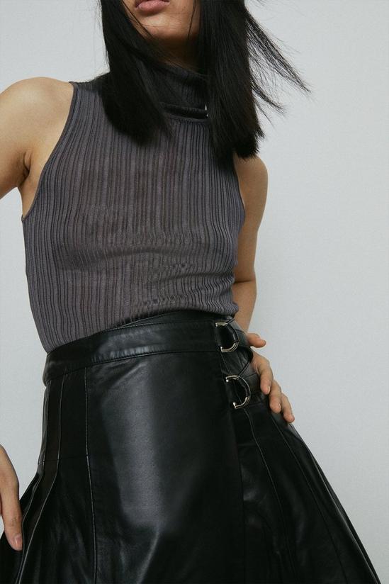 KarenMillen Leather Pleated Buckle Kilt Midi Skirt 2